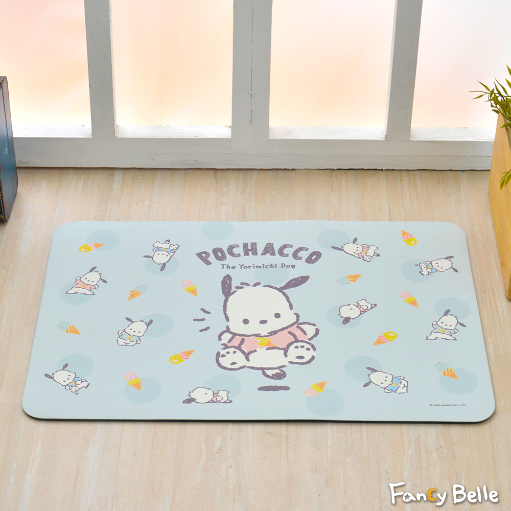 義大利Fancy Belle《Sanrio-POCHACCO帕恰雪糕》抗菌可水洗軟式珪藻土強效吸水地墊 60*39CM