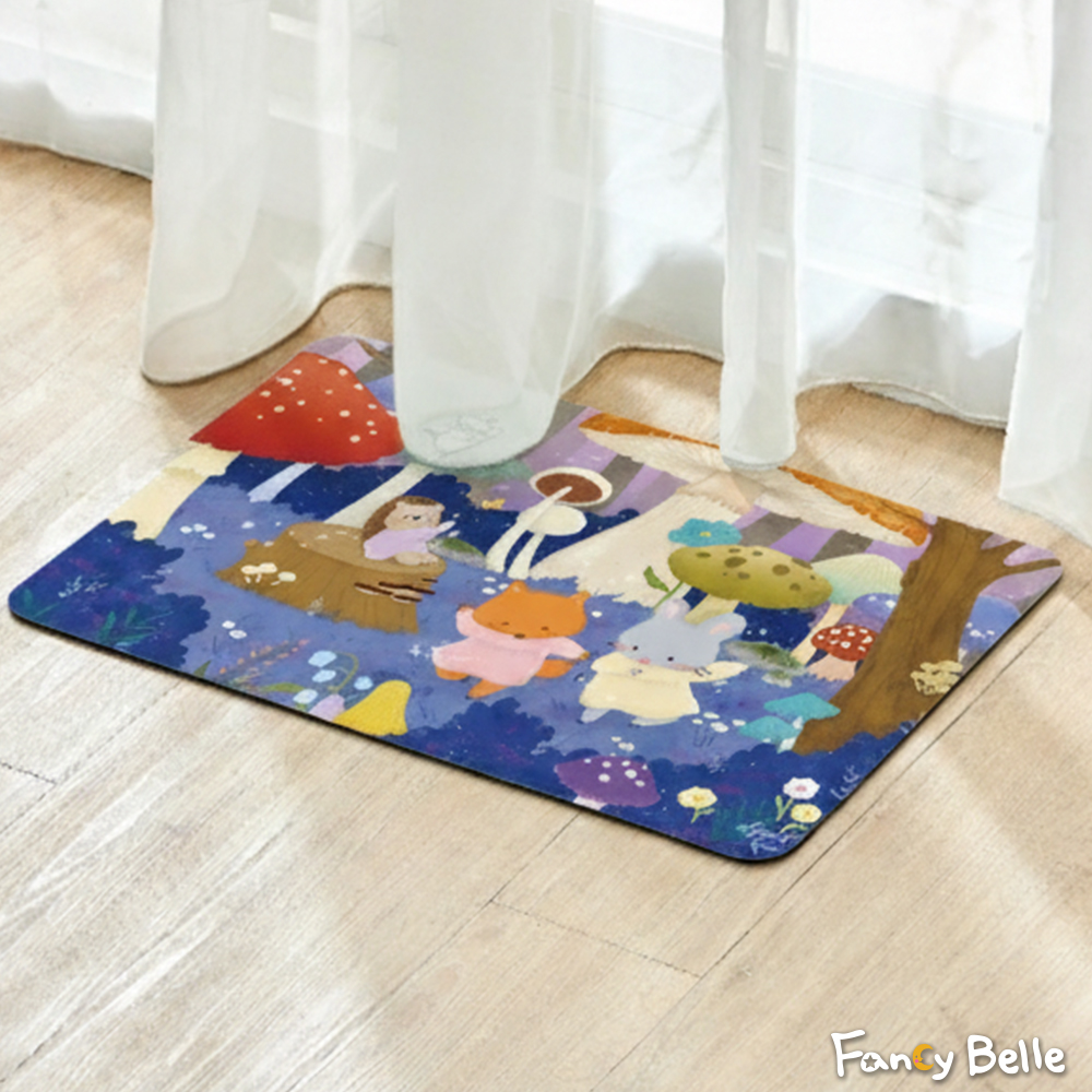 義大利Fancy Belle X Mandie Kuo《蘑菇森林》抗菌可水洗軟式珪藻土強效吸水地墊 60*39CM