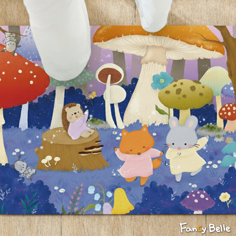 義大利Fancy Belle X Mandie Kuo《蘑菇森林》抗菌可水洗軟式珪藻土強效吸水地墊 60*39CM
