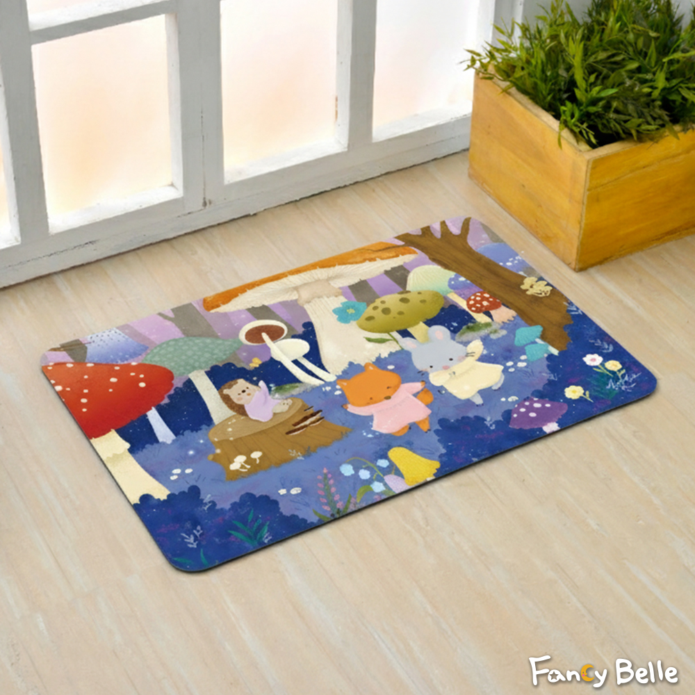 義大利Fancy Belle X Mandie Kuo《蘑菇森林》抗菌可水洗軟式珪藻土強效吸水地墊 60*39CM