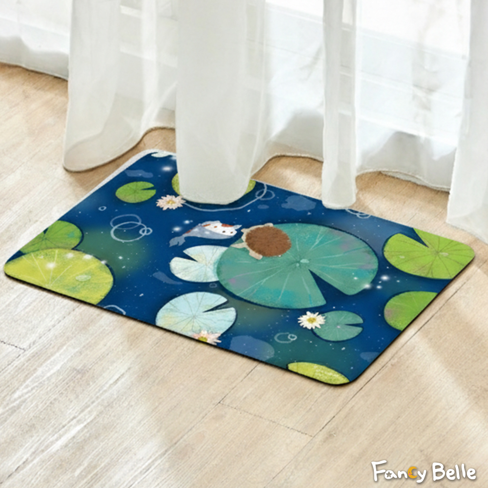 義大利Fancy Belle X Mandie Kuo《荷葉田田》抗菌可水洗軟式珪藻土強效吸水地墊 60*39CM