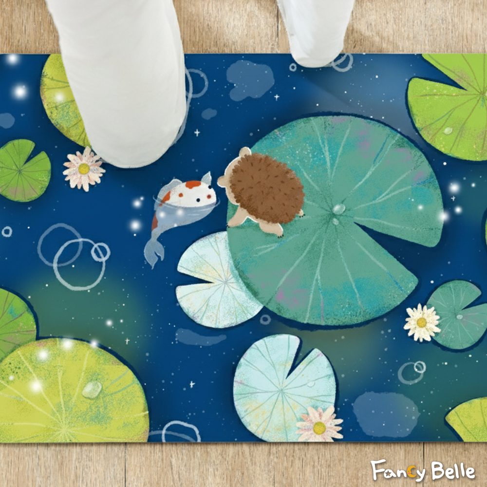 義大利Fancy Belle X Mandie Kuo《荷葉田田》抗菌可水洗軟式珪藻土強效吸水地墊 60*39CM