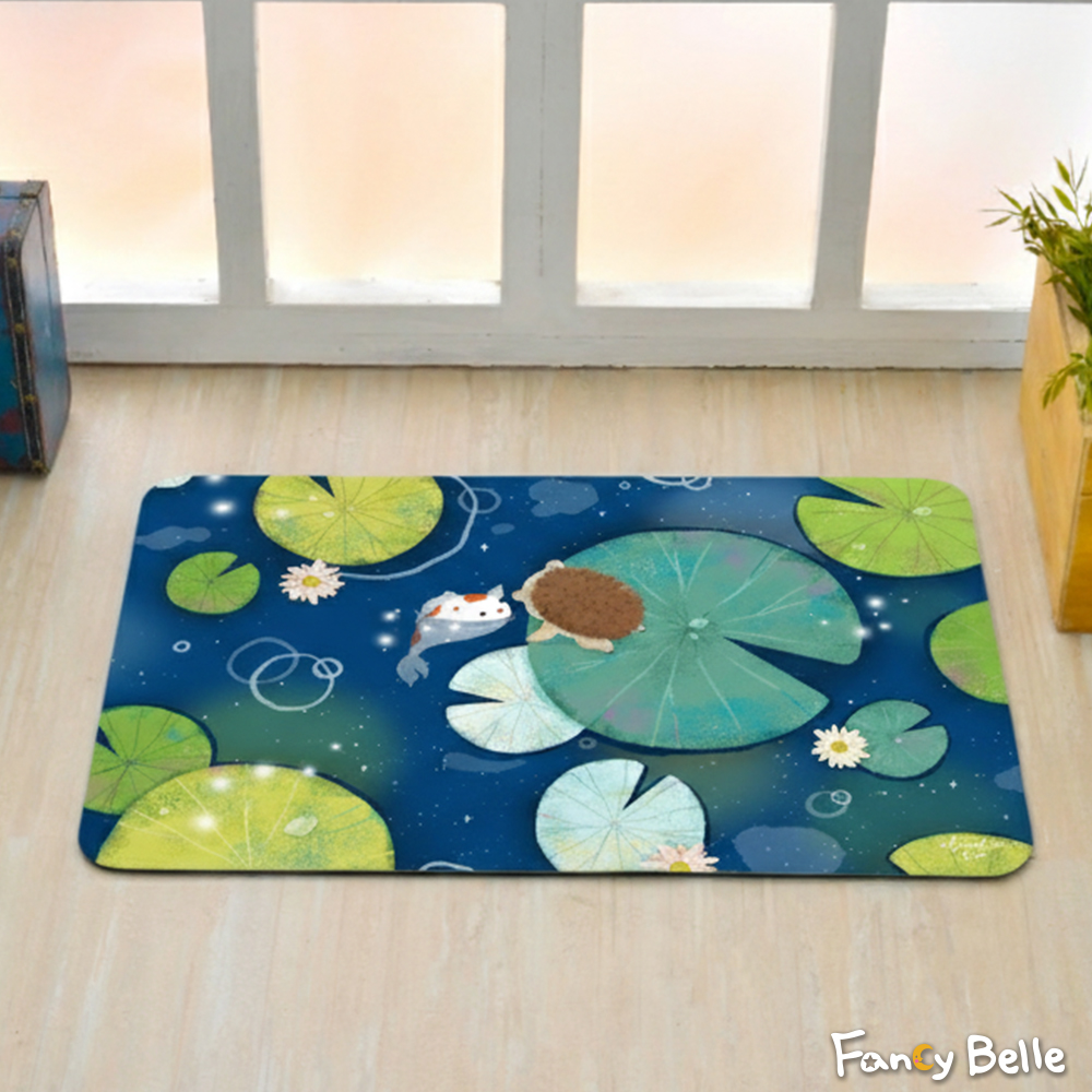 義大利Fancy Belle X Mandie Kuo《荷葉田田》抗菌可水洗軟式珪藻土強效吸水地墊 60*39CM