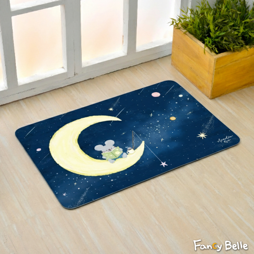 義大利Fancy Belle X Mandie Kuo《月夜小書蟲》抗菌可水洗軟式珪藻土強效吸水地墊 60*39CM
