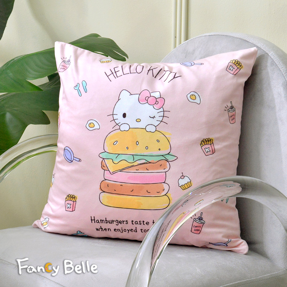 義大利Fancy Belle《Sanrio-HELLO KITTY美味漢堡》麂皮靠墊 45*45CM