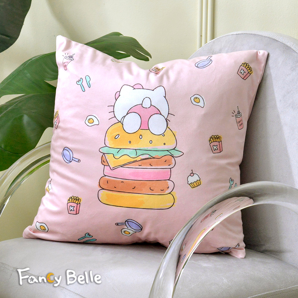 義大利Fancy Belle《Sanrio-HELLO KITTY美味漢堡》麂皮靠墊 45*45CM