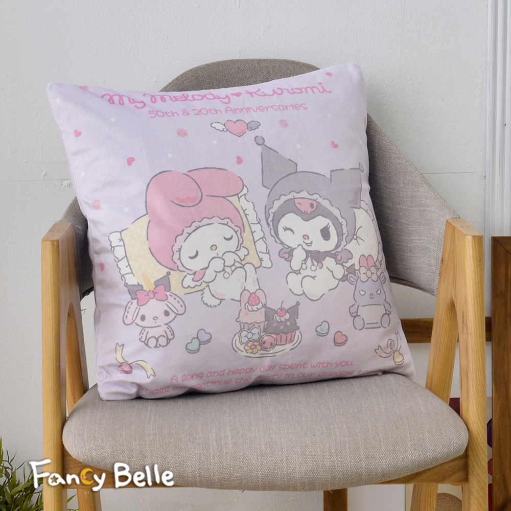 義大利Fancy Belle《Sanrio-My Melody & KUROMI白粉天使》麂皮靠墊 45*45CM