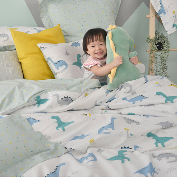 義大利Fancy Belle《恐龍百科》雙人純棉防蹣抗菌吸濕排汗兩用被床包組