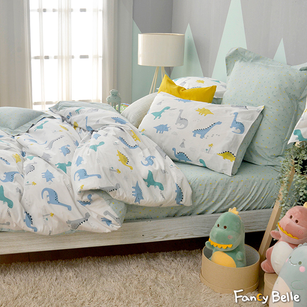 義大利Fancy Belle《恐龍百科》雙人純棉防蹣抗菌吸濕排汗兩用被床包組