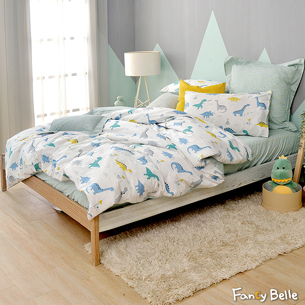 義大利Fancy Belle《恐龍百科》雙人純棉防蹣抗菌吸濕排汗兩用被床包組