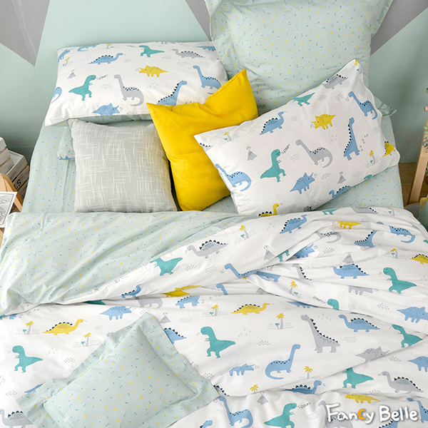 義大利Fancy Belle《恐龍百科》雙人純棉防蹣抗菌吸濕排汗兩用被床包組