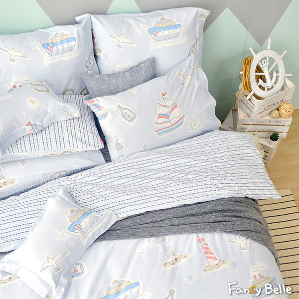 義大利Fancy Belle《飄洋過海》雙人純棉防蹣抗菌吸濕排汗兩用被床包組