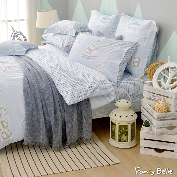 義大利Fancy Belle《飄洋過海》雙人純棉防蹣抗菌吸濕排汗兩用被床包組