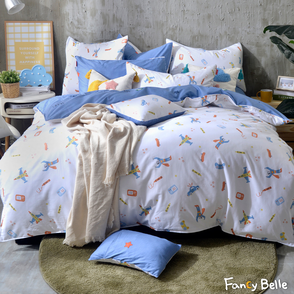 義大利Fancy Belle《冒險超人》單人純棉三件式防蹣抗菌吸濕排汗兩用被床包組