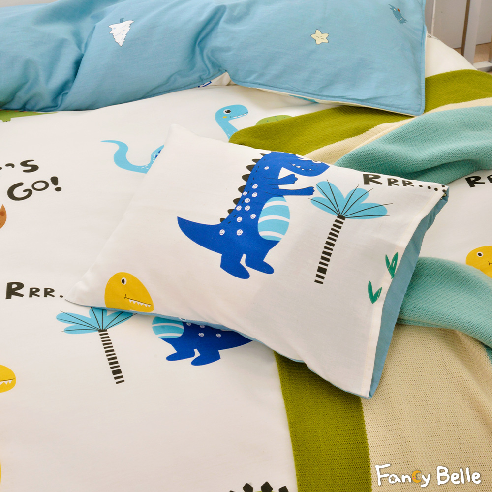 義大利Fancy Belle《庫克恐龍》雙人純棉四件式防蹣抗菌吸濕排汗兩用被床包組