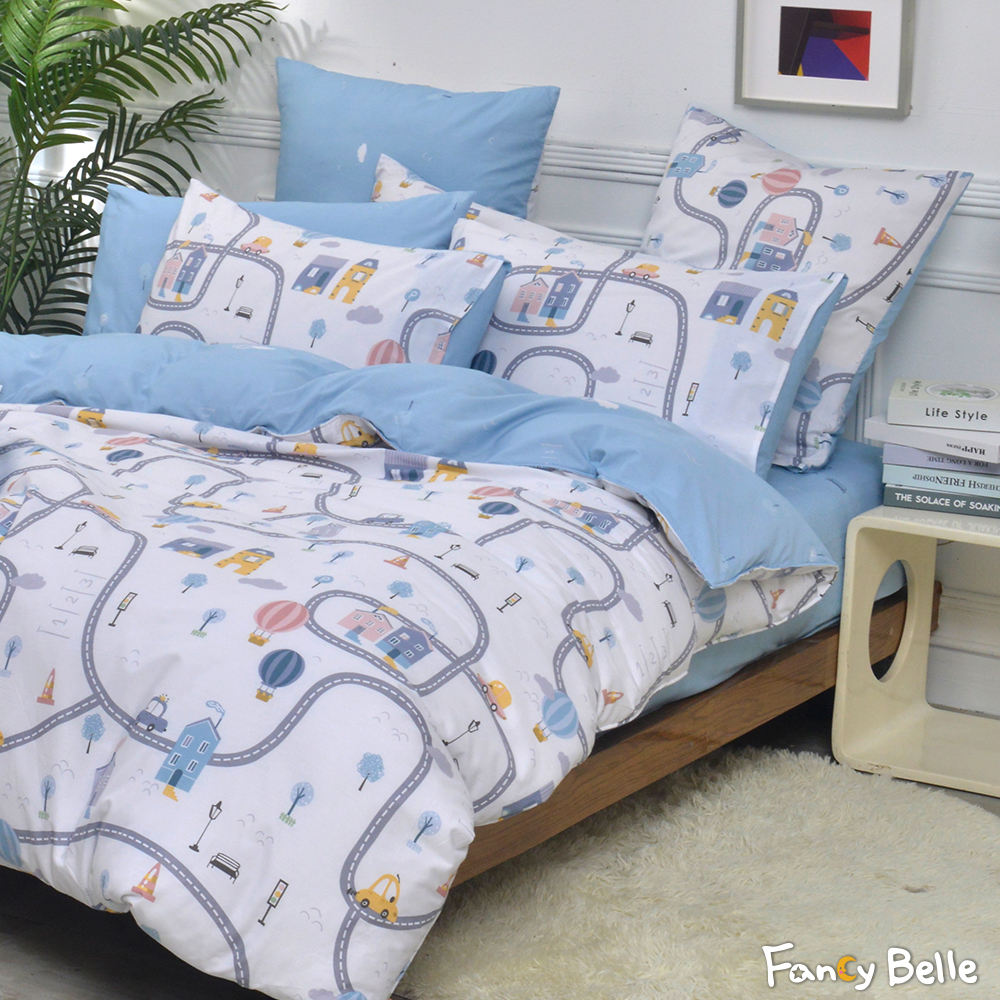 義大利Fancy Belle《城市遊樂場》雙人純棉四件式防蹣抗菌吸濕排汗兩用被床包組
