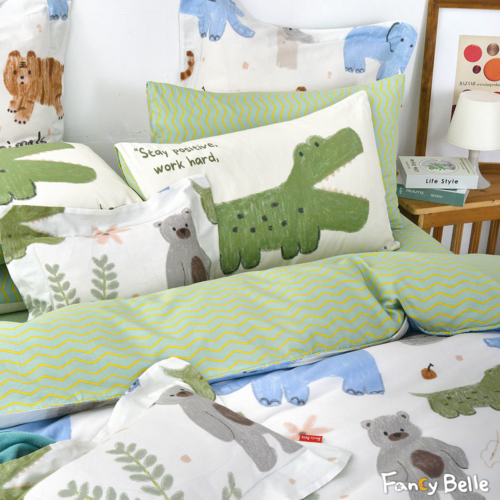 義大利Fancy Belle《森林動物會》單人純棉三件式防蹣抗菌吸濕排汗兩用被床包組