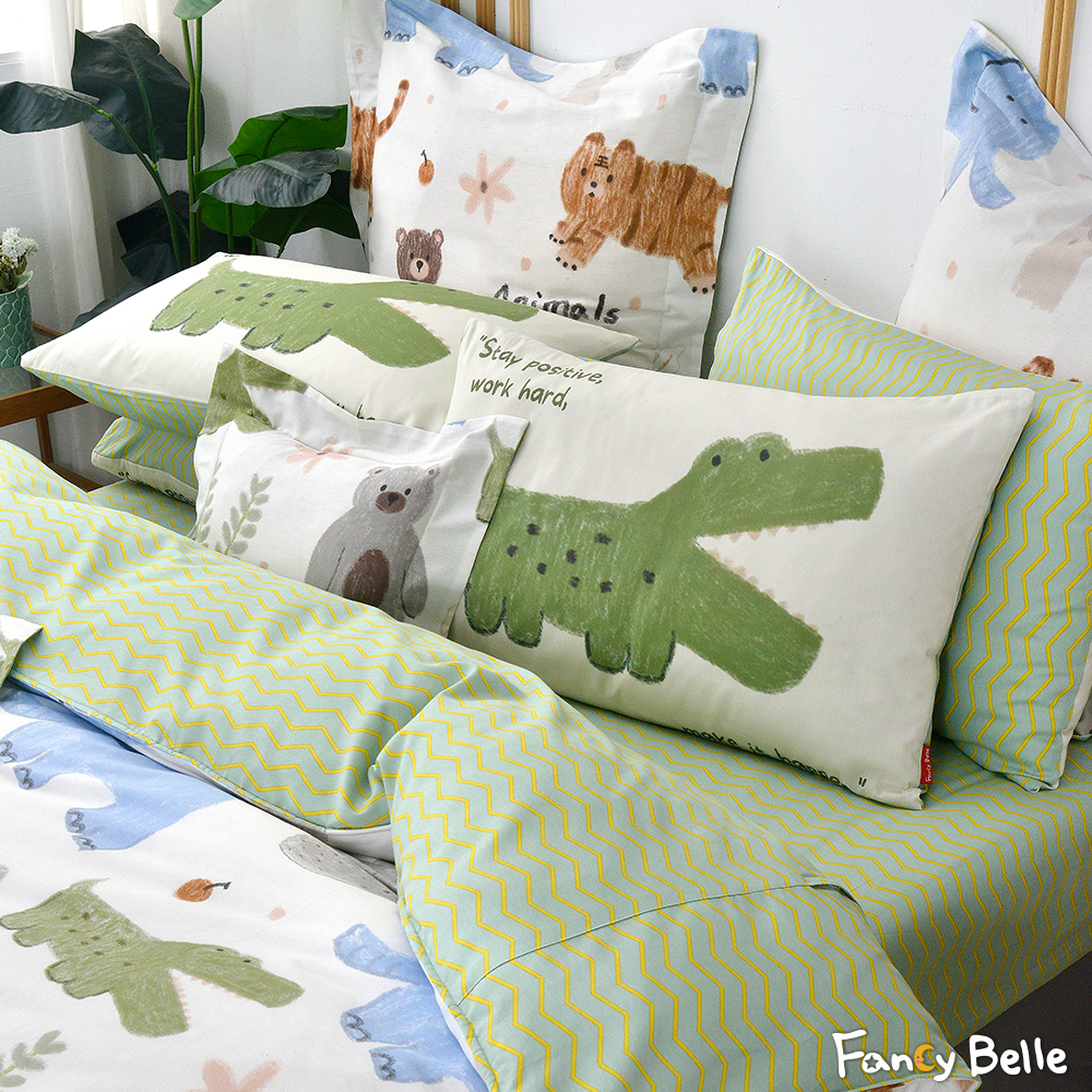 義大利Fancy Belle《森林動物會》單人純棉三件式防蹣抗菌吸濕排汗兩用被床包組