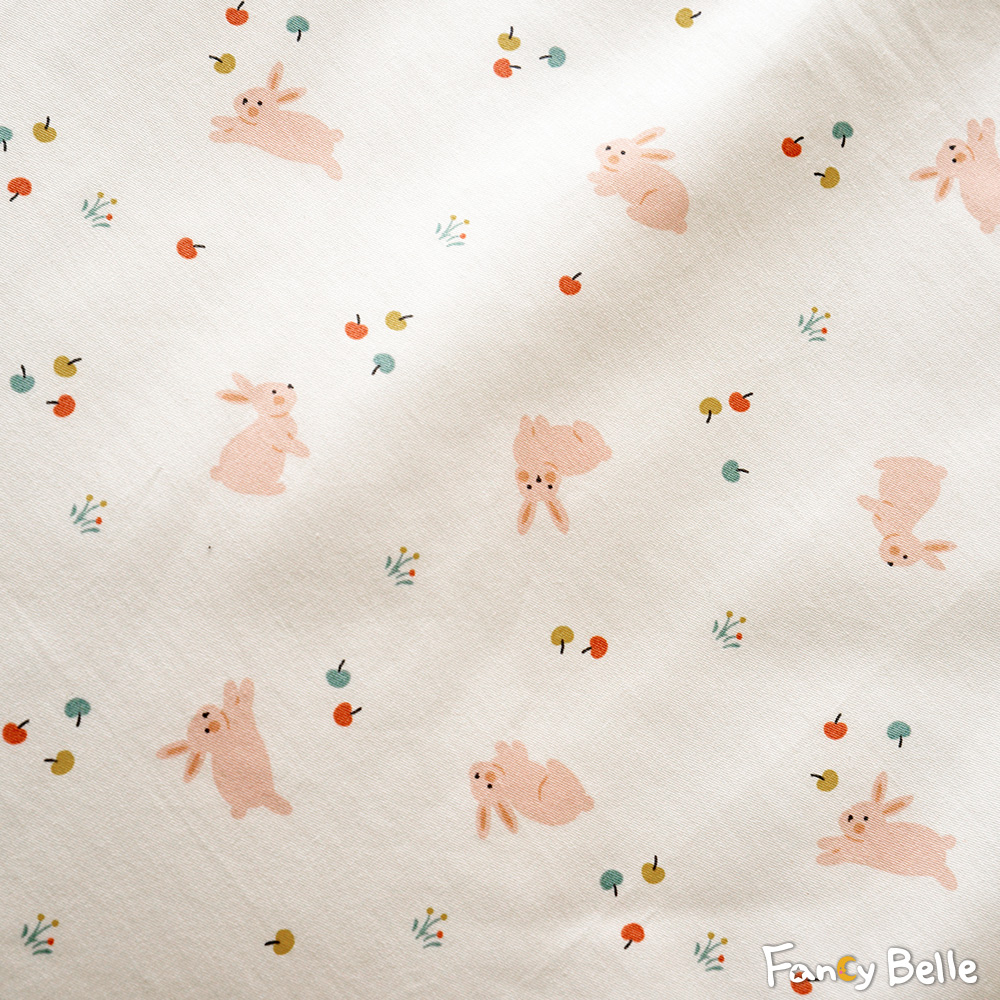 義大利Fancy Belle《桃粉兔比》單人純棉三件式防蹣抗菌吸濕排汗兩用被床包組