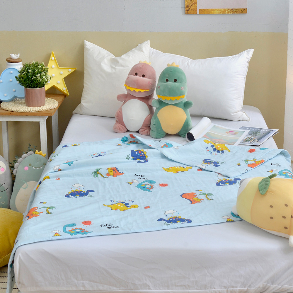義大利Fancy Belle《熱帶恐龍島》雙層紗兒童天竺棉四季被(120*150CM)