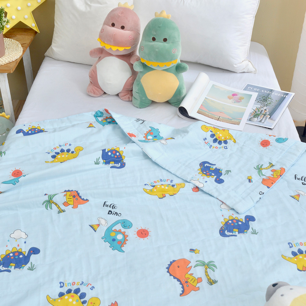 義大利Fancy Belle《熱帶恐龍島》雙層紗兒童天竺棉四季被(120*150CM)