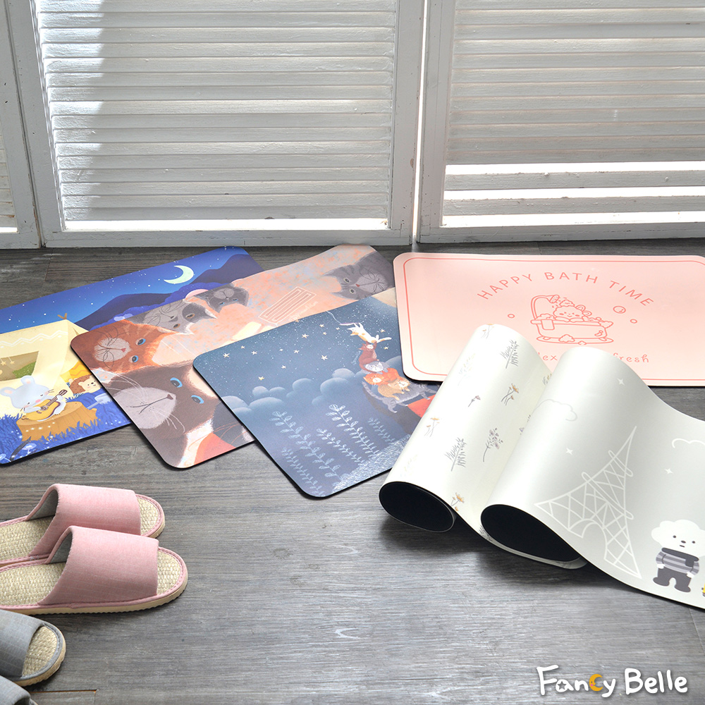 義大利La Belle《灰色幾何》抗菌可水洗軟式珪藻土強效吸水地墊 60*39CM