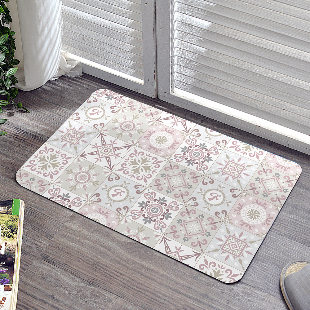 義大利La Belle《西班牙花磚》抗菌可水洗軟式珪藻土強效吸水地墊 60*39CM