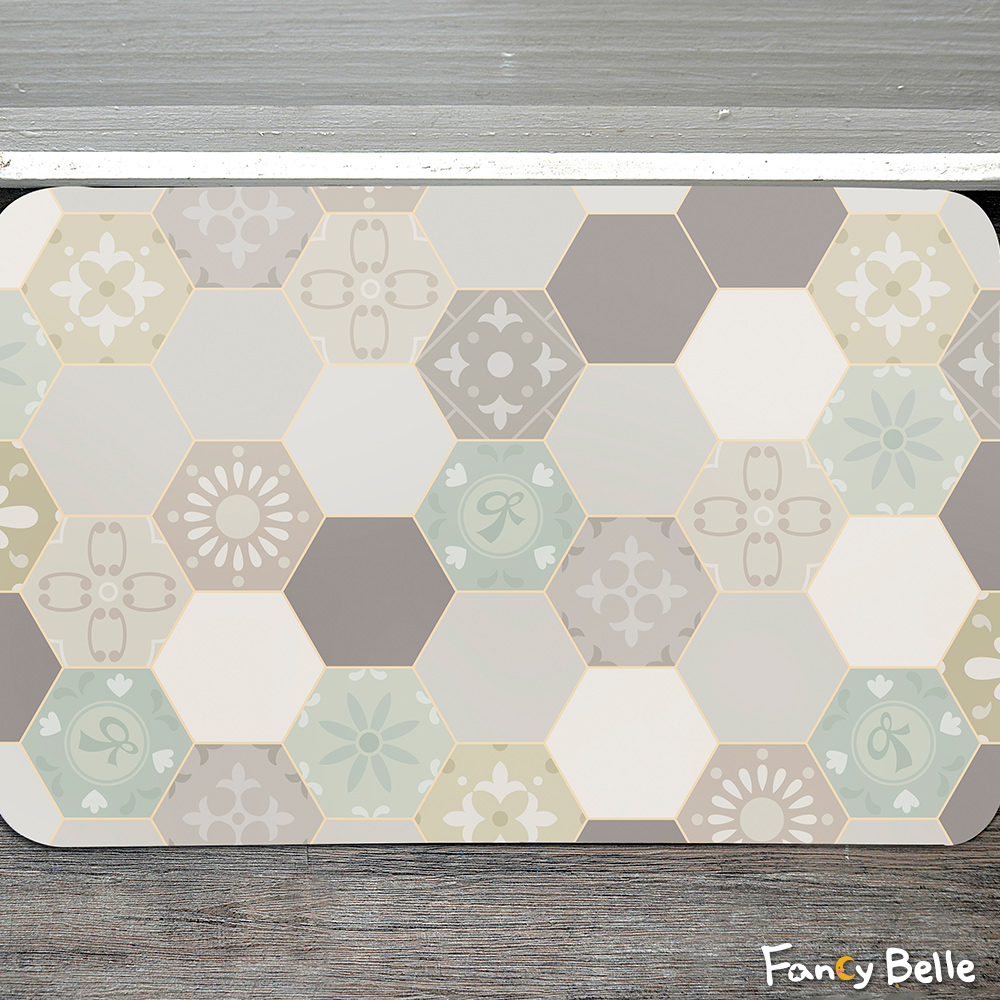 義大利La Belle《六角花磚》抗菌可水洗軟式珪藻土強效吸水地墊 60*39CM