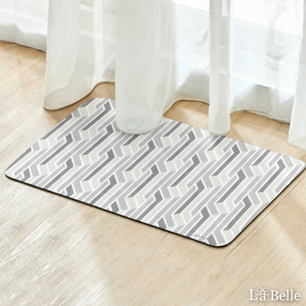 義大利La Belle《幾何直紋》抗菌可水洗軟式珪藻土強效吸水地墊 60*39CM