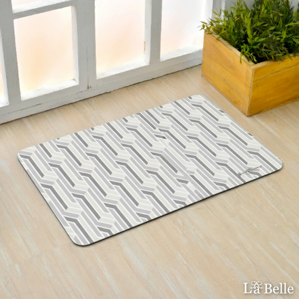 義大利La Belle《幾何直紋》抗菌可水洗軟式珪藻土強效吸水地墊 60*39CM