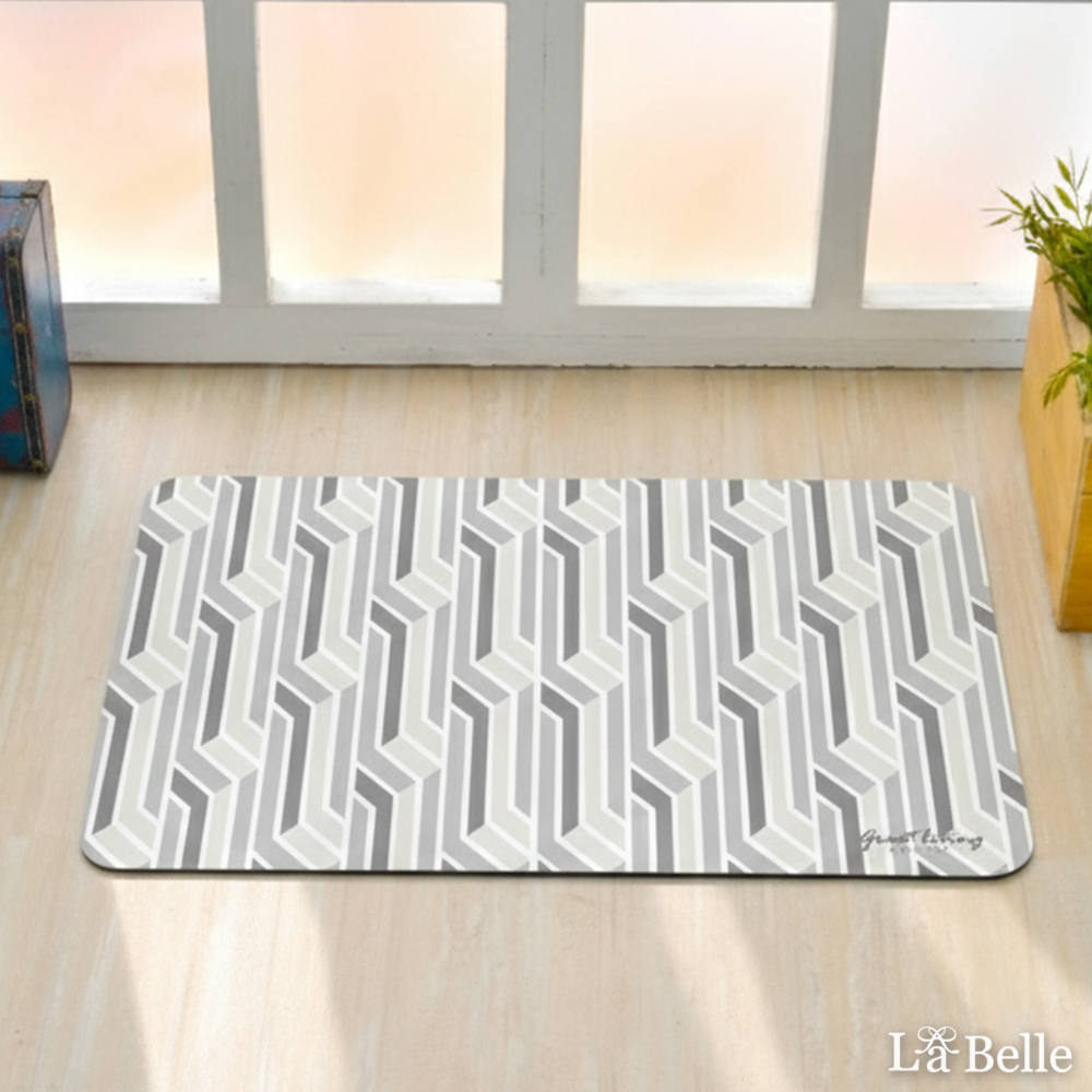 義大利La Belle《幾何直紋》抗菌可水洗軟式珪藻土強效吸水地墊 60*39CM