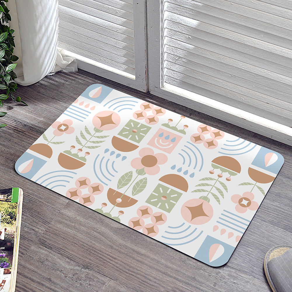 義大利La Belle《粉彩幾何》抗菌可水洗軟式珪藻土強效吸水地墊 60*39CM