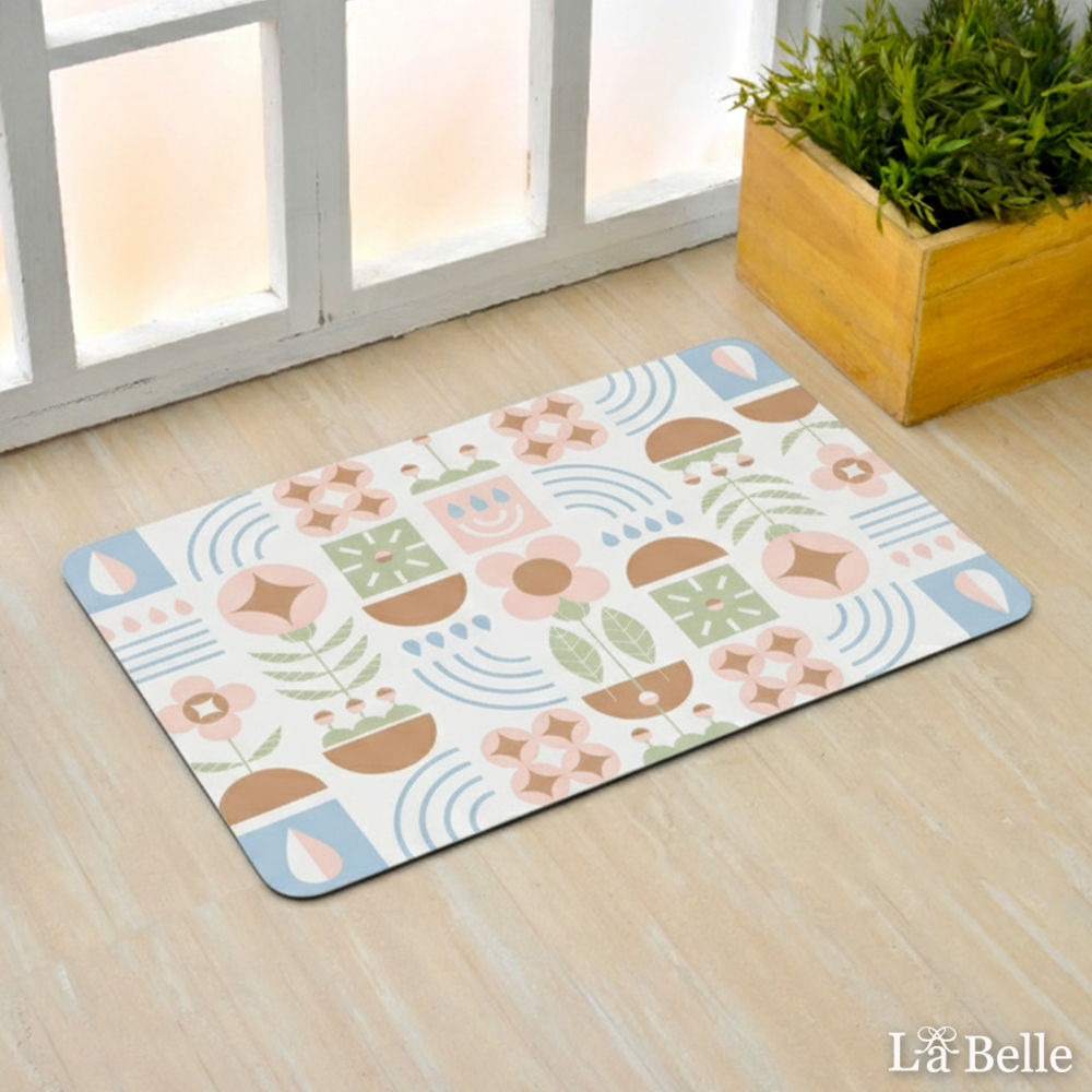 義大利La Belle《粉彩幾何》抗菌可水洗軟式珪藻土強效吸水地墊 60*39CM