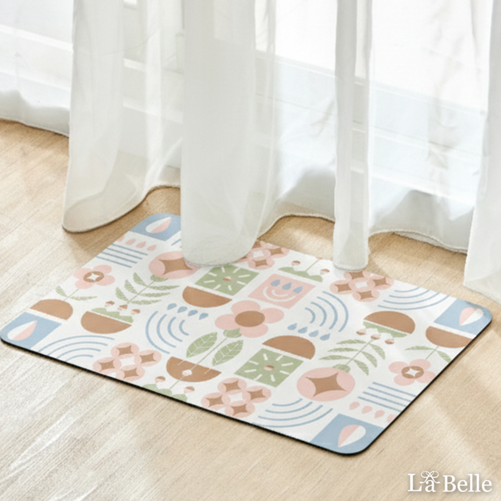 義大利La Belle《粉彩幾何》抗菌可水洗軟式珪藻土強效吸水地墊 60*39CM