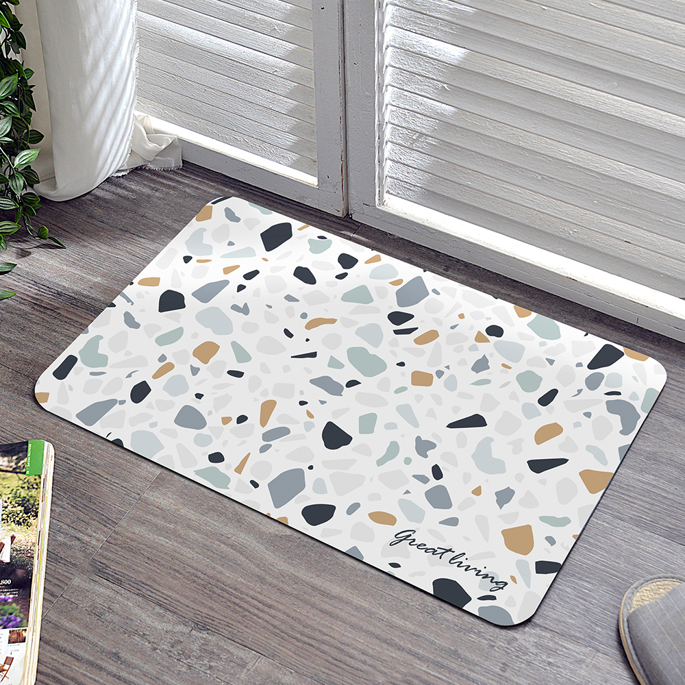 義大利La Belle《復古磨石》抗菌可水洗軟式珪藻土強效吸水地墊 60*39CM