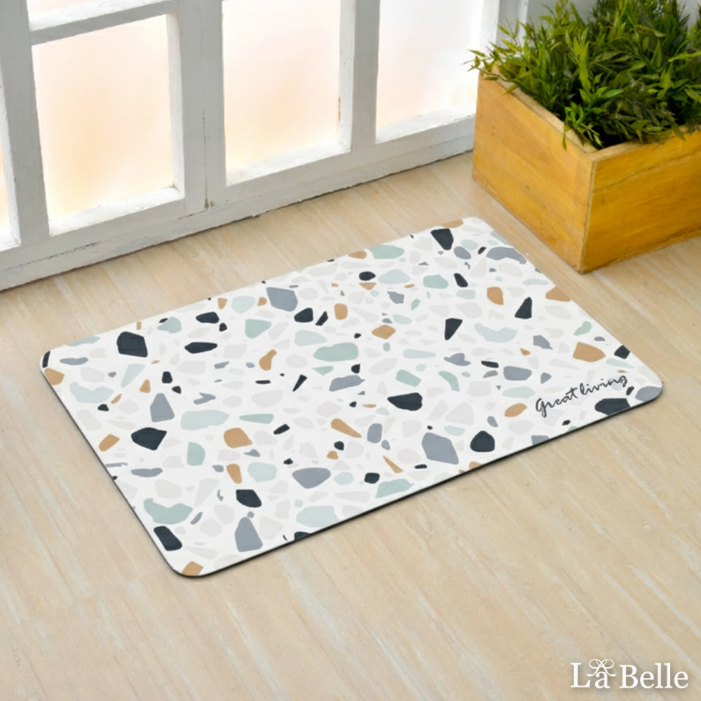 義大利La Belle《復古磨石》抗菌可水洗軟式珪藻土強效吸水地墊 60*39CM