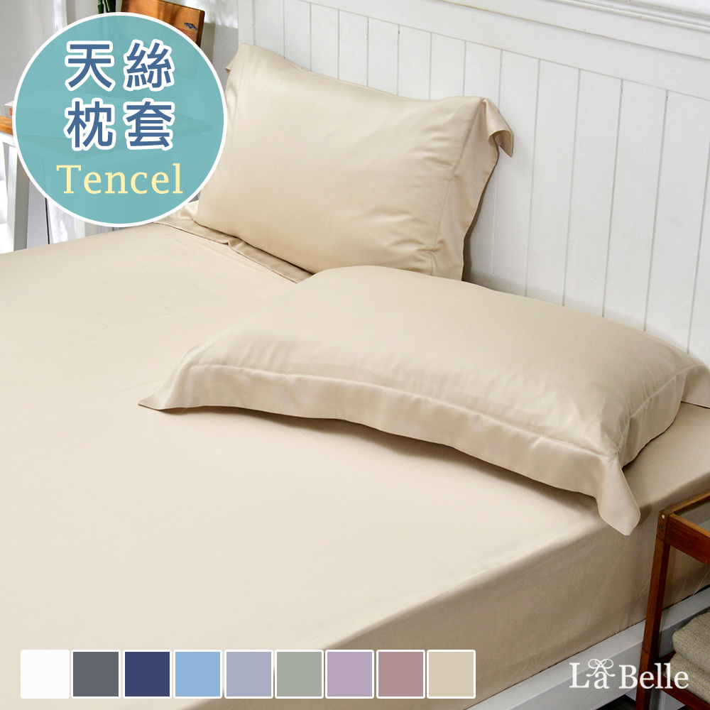 義大利La Belle《簡約純色》天絲壓框枕套--2入