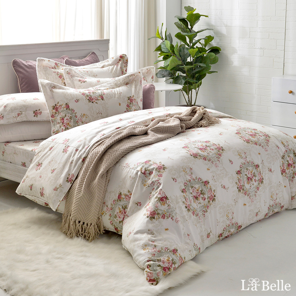 義大利La Belle 雙人純棉防蹣抗菌吸濕排汗兩用被床包組-瑰麗花園