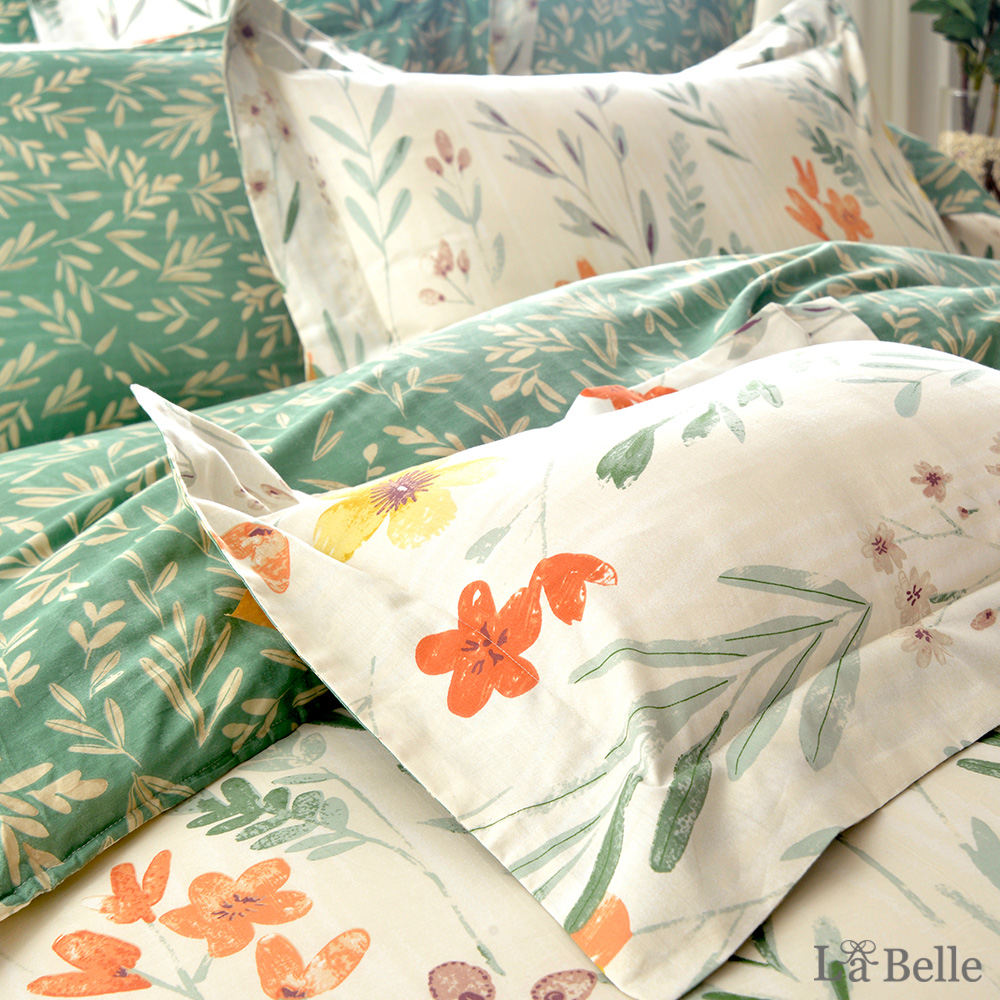 義大利La Belle《綠野青青》雙人純棉防蹣抗菌吸濕排汗兩用被床包組