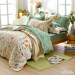 義大利La Belle《綠野青青》特大純棉防蹣抗菌吸濕排汗兩用被床包組