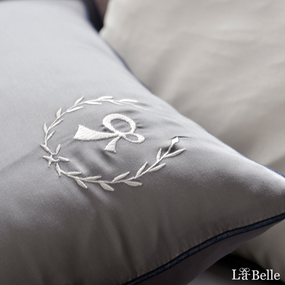 義大利La Belle《雅致典範》加大天絲滾邊刺繡防蹣抗菌吸濕排汗兩用被床包組