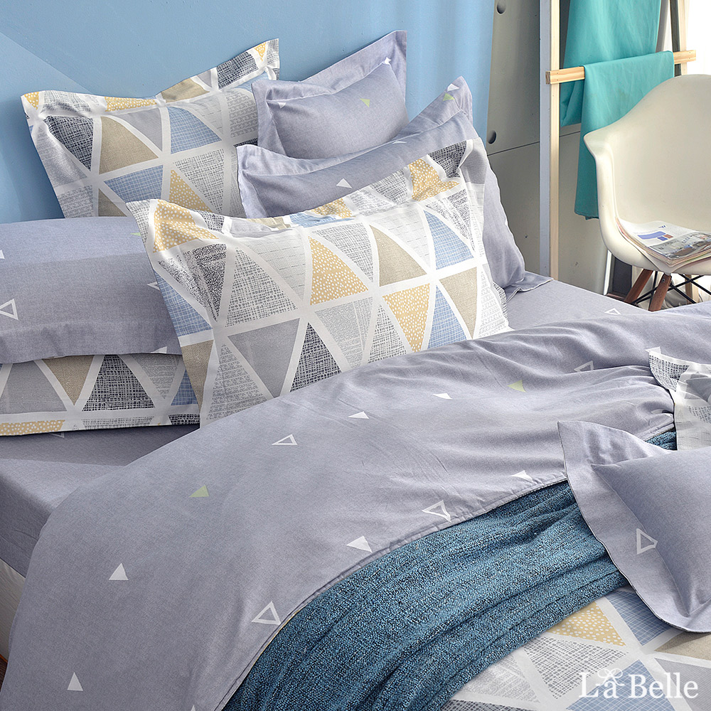 義大利La Belle《幾何空間》雙人純棉防蹣抗菌吸濕排汗兩用被床包組