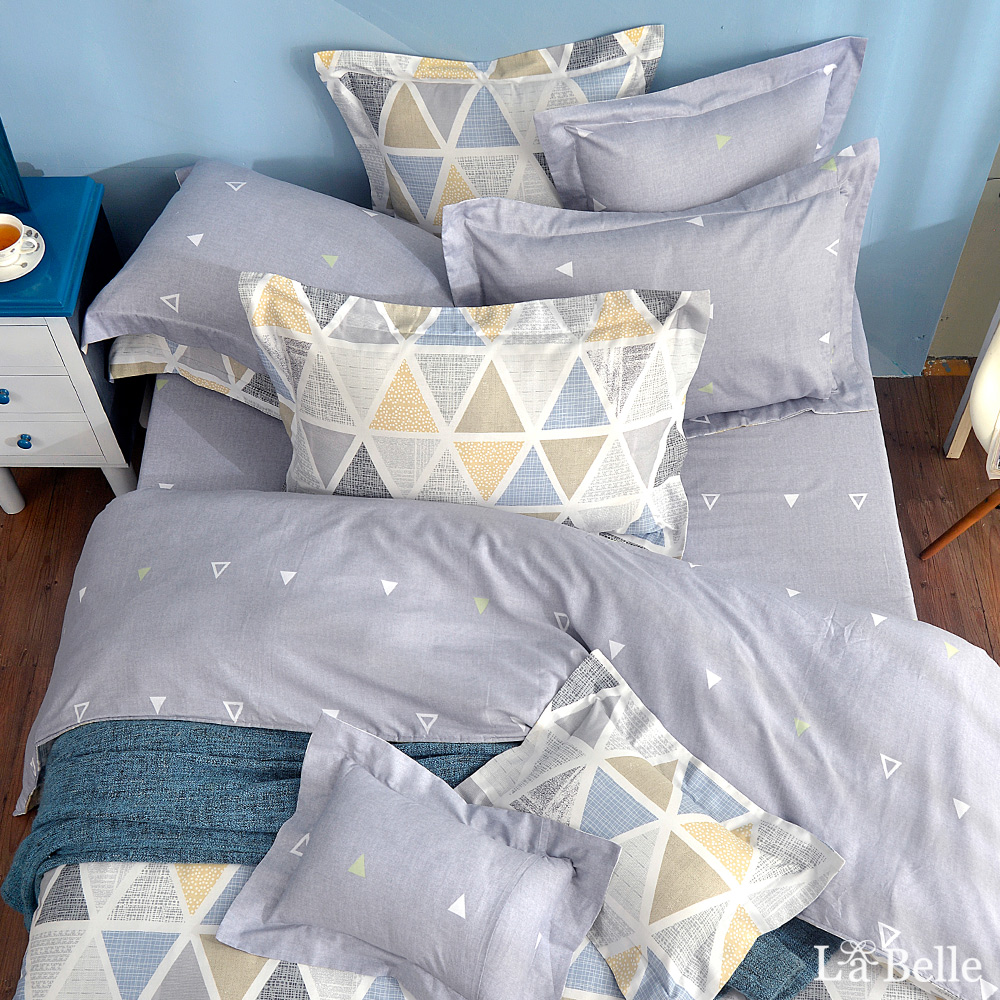 義大利La Belle《幾何空間》雙人純棉防蹣抗菌吸濕排汗兩用被床包組
