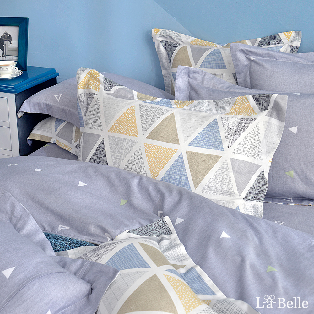 義大利La Belle《幾何空間》雙人純棉防蹣抗菌吸濕排汗兩用被床包組
