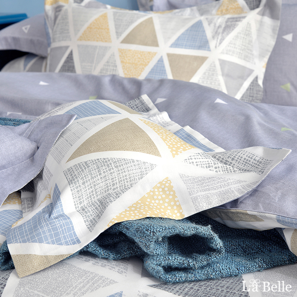 義大利La Belle《幾何空間》雙人純棉防蹣抗菌吸濕排汗兩用被床包組