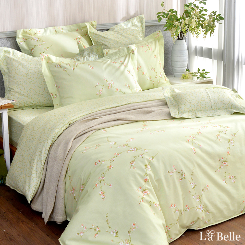 義大利La Belle《花語香頌》雙人純棉防蹣抗菌吸濕排汗兩用被床包組