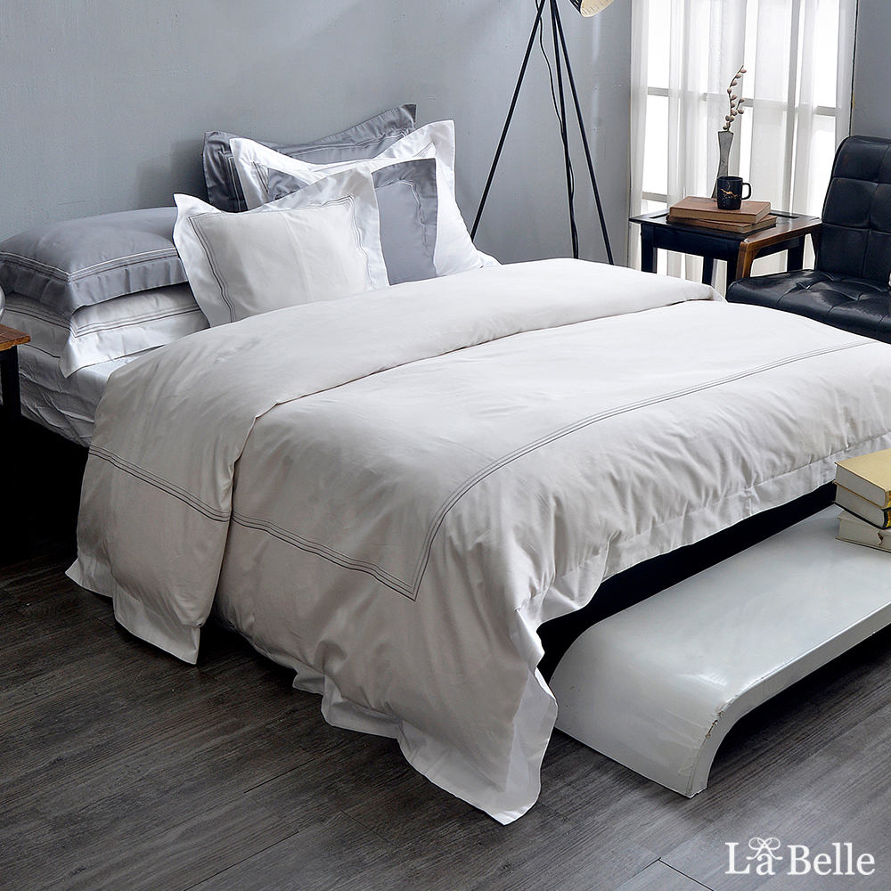 義大利La Belle《典雅品味-亮白色》雙人長絨細棉刺繡四件式被套床包組