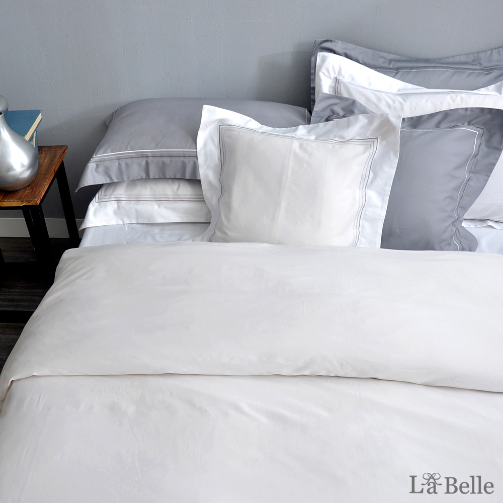 義大利La Belle《典雅品味-亮白色》特大長絨細棉刺繡四件式被套床包組