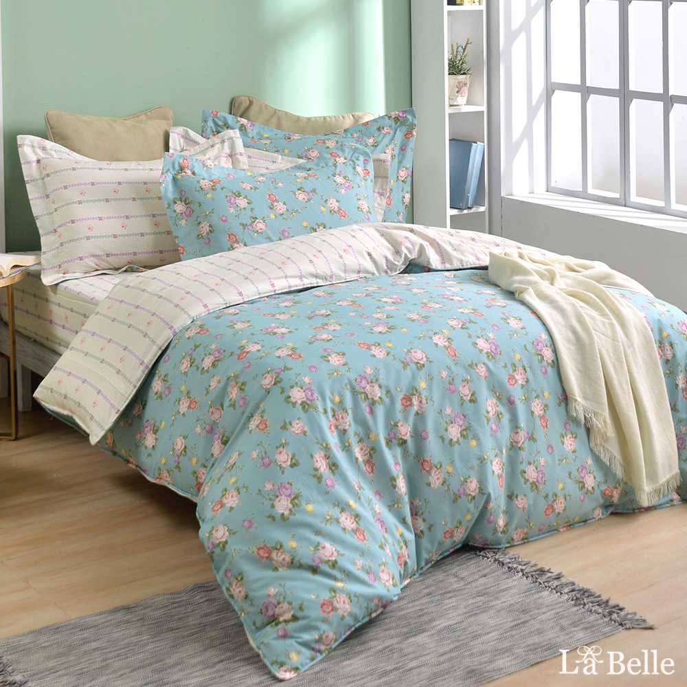 義大利La Belle《花又開好了》加大純棉四件式防蹣抗菌吸濕排汗兩用被床包組