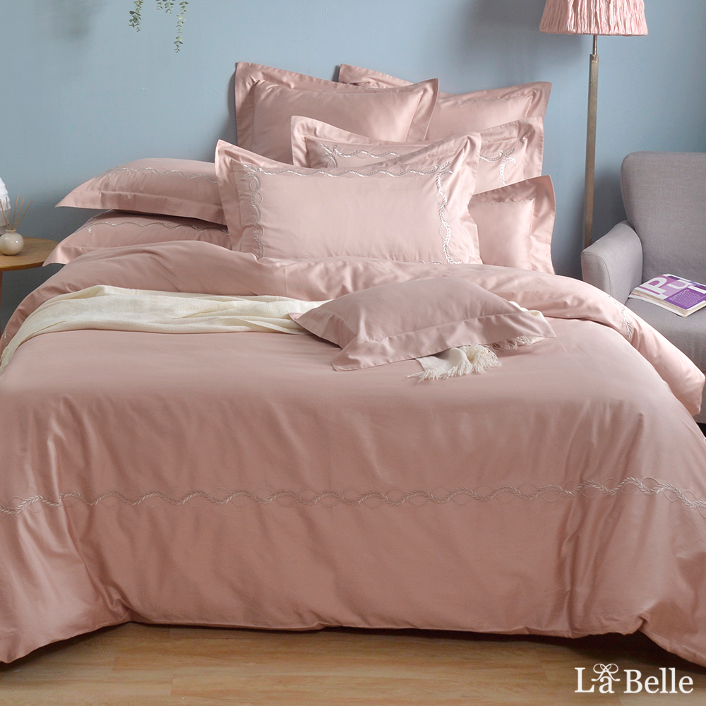 義大利La Belle《雅仕珍藏-蘿莉粉》雙人長絨細棉刺繡四件式被套床包組
